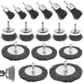 16 Piezas Cepillo de Alambre para Taladro, 6 mm Cepillo Metalico Limpieza, 19-100 mm Wire Brush Set, Cepillo Abrasivo para