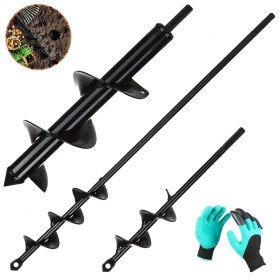 SENENQU Taladro de tierra de jardín de 3 pieza Ø80mm × 300mm + Ø40mm × 420mm + Ø40mm × 220mm Taladro de tierra de jardín y