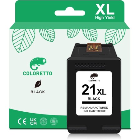 COLORETTO 21 XL Remanufacturado Cartucho de Tinta para HP 21XL Negro DeskJet F4180 D1560 D2460 F380 F370 F2180 F2280 D1460 3940