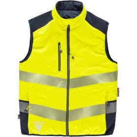 WORKTEAM Chaleco Acolchado Reversible Alta Visibilidad y Cintas Reflectantes Discontinuas. Chaleco Trabajo Multibolsillos.