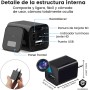 Cargador USB Full HD para cámara Oculta con Tarjeta TF de 64 GB y grabación en Bucle | Cargador de teléfono pequeño y Discreto