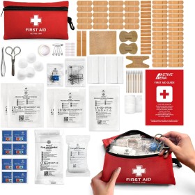 Active Era Kit de Primeros Auxilios Premium 120 Piezas - Incluye vendas, apósitos, tijeras metálicas extra fuertes y manta de