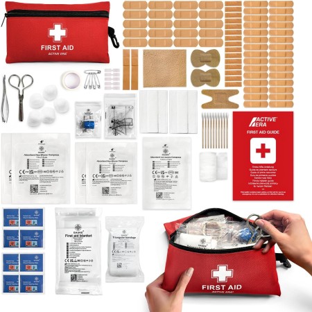 Active Era Kit de Primeros Auxilios Premium 120 Piezas - Incluye vendas, apósitos, tijeras metálicas extra fuertes y manta de
