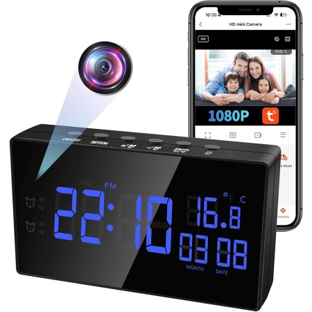 UYIKOO Cámara Espía Oculta WiFi, 5G/2,4G WiFi Mini Camaras Espias Despertador 1080P HD, 120° Reloj con Cámara Inalambricas