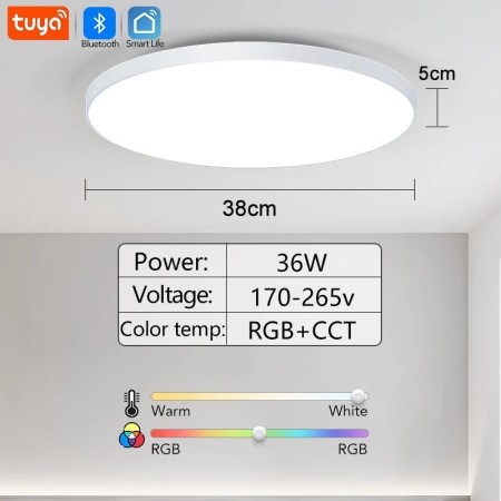 Luz de techo inteligente RGB, luz LED con altavoz, 30W, 36W, Audio, re