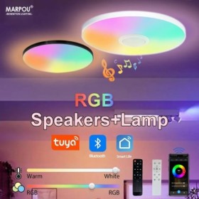 Luz de techo inteligente RGB, luz LED con altavoz, 30W, 36W, Audio, re