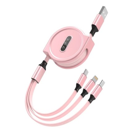 Cable USB retráctil 3 en 1, Cable de datos de carga rápida para Iphone