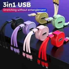 Cable USB retráctil 3 en 1, Cable de datos de carga rápida para Iphone