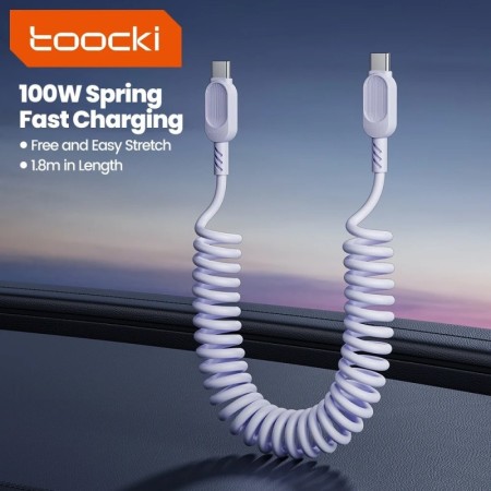 Toocki USB C Cable de resorte tipo C a USB C 5A Cable de cargador de c