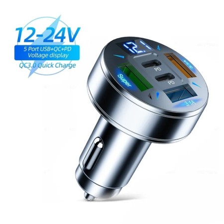Cargador de coche de 250W y 5 puertos, adaptador de cargador de teléfo