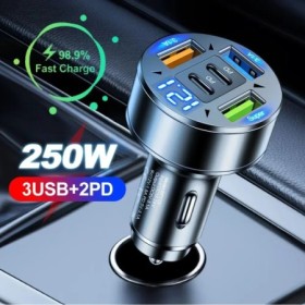 Cargador de coche de 250W y 5 puertos, adaptador de cargador de teléfo