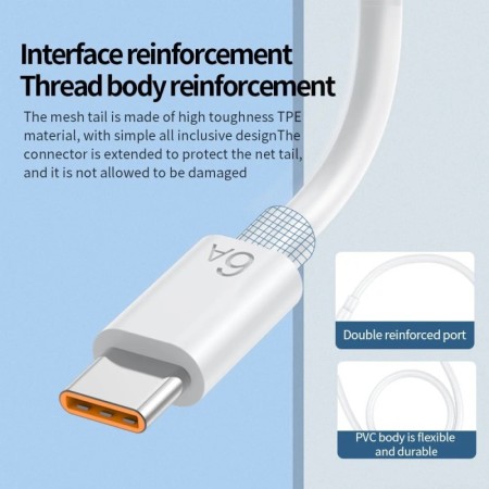 Cable USB tipo C de carga súper rápida 6A para Huawei Honor Xiaomi Red