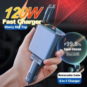 Cargador de coche con luz de cielo estrellado romántico de 120W, carga