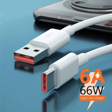 Cable USB tipo C de carga súper rápida 6A 66W para Huawei Honor Xiaomi