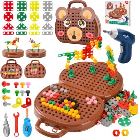 DAOUZL Juego de Caja de Herramientas para Niños, Caja de Juguetes Montessori con Taladro, Caja Mágica de Juguetes Montessori,