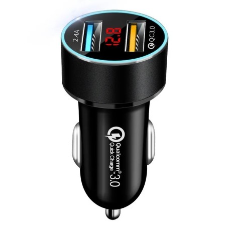 Cargador de coche 3.0A, pantalla LCD USB Dual, 12-24V, encendedor de c