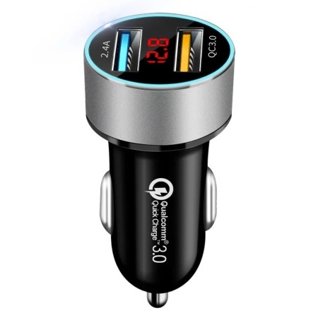 Cargador de coche 3.0A, pantalla LCD USB Dual, 12-24V, encendedor de c