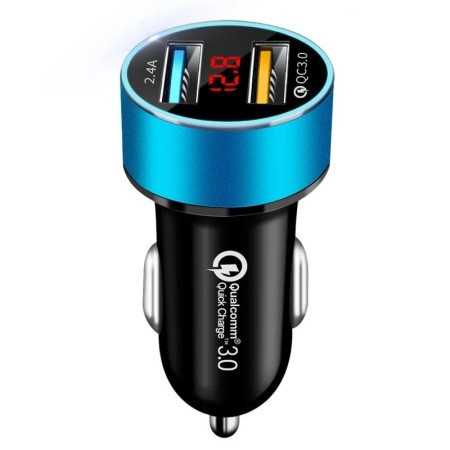 Cargador de coche 3.0A, pantalla LCD USB Dual, 12-24V, encendedor de c