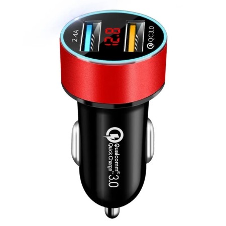 Cargador de coche 3.0A, pantalla LCD USB Dual, 12-24V, encendedor de c