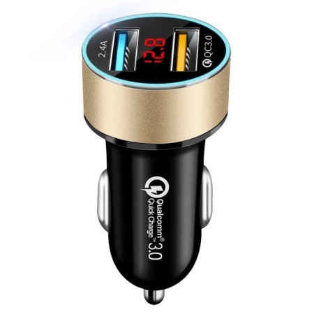 Cargador de coche 3.0A, pantalla LCD USB Dual, 12-24V, encendedor de c