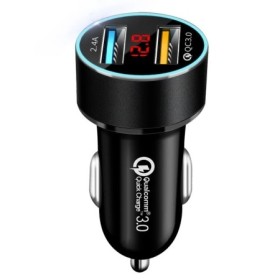 Cargador de coche 3.0A, pantalla LCD USB Dual, 12-24V, encendedor de c