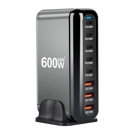 Cargador USB GaN de 8 puertos de 600W, estación de carga tipo C PD3.1,