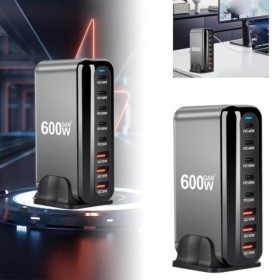 Cargador USB GaN de 8 puertos de 600W, estación de carga tipo C PD3.1,