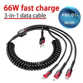 Cable de datos de carga rápida USB múltiple 3 en 1 de 66W, Cable Micro