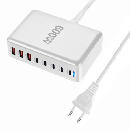 2025 caliente 600W GaN cargador rápido 8 puertos USB C tipo C estación