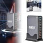 2025 caliente 600W GaN cargador rápido 8 puertos USB C tipo C estación