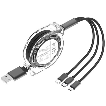 Cable de datos USB retráctil para iPhone Android tipo C cargador de ca