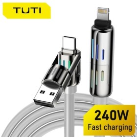 TUTI 4 en 1 Cable de carga rápida USB PD240W con luz ambiental colorid