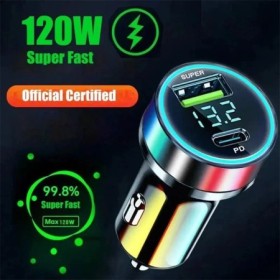 Cargador de coche portátil tipo C USB 120W, adaptador de carga súper r