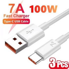 3 uds Super rápido 7A 100W Cable tipo C Cable de datos de carga rápida