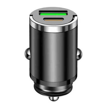 Mini cargador de coche con anillo de tracción, carga rápida USB Dual p