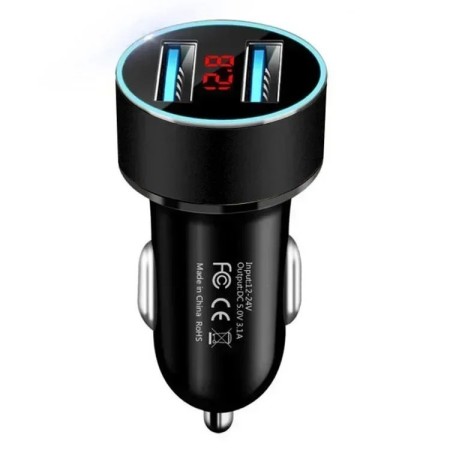 Mini cargador de coche con anillo de tracción, carga rápida USB Dual p