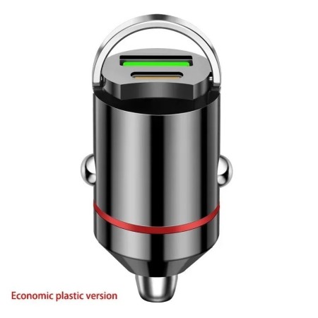 Mini cargador de coche con anillo de tracción, carga rápida USB Dual p