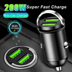 Mini cargador de coche con anillo de tracción, carga rápida USB Dual p