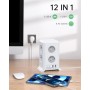 Torre Regletas Enchufes, Regleta USB 8 Tomas de AC y 4 USB Enchufe Multiple,Regleta Enchufes Proteccion Sobretension, 2 M