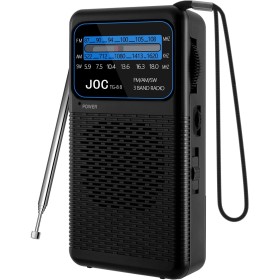 Radio Portatil Pequeña, Radios Am/FM Reproductor con práctico mosquetón, se Conecta a los Auriculares, Versátil, Negro