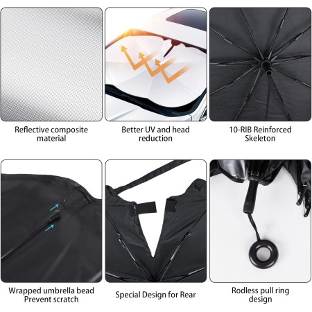 Oziral Parasol Parabrisas Delantero para Coche, Paraguas Parasol Coche, Evita Arañazos Parasol Plegable Protección UV Paraguas