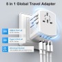 Adaptador Enchufe Universal Cargador Viaje - 5 en 1 Travel Adapter Internacional con 2 USB 2 Tipo C y 1 CA Adaptador Corriente