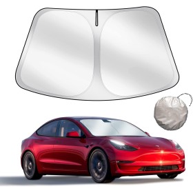Parasol diseñado para el Tesla Model 3 Y 2019-2025, Parabrisas Delantero, Tejido de Doble Capa Que bloquea la luz, Parasol