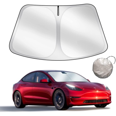 Parasol diseñado para el Tesla Model 3 Y 2019-2025, Parabrisas Delantero, Tejido de Doble Capa Que bloquea la luz, Parasol