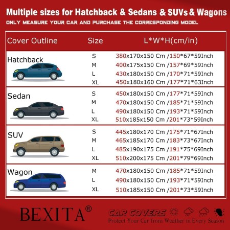 BEXITA Funda de Coche Exterior Funda para Coche de Impermeable A Prueba de Polvo A Prueba de Nieve Protección UV para Hatchback
