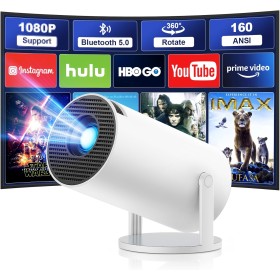 Proyector 4K 1080P Mini Proyector con WiFi y Bluetooth 5.0, Admite Rotación de 180° y Keystone Automático Proyector Portatil,