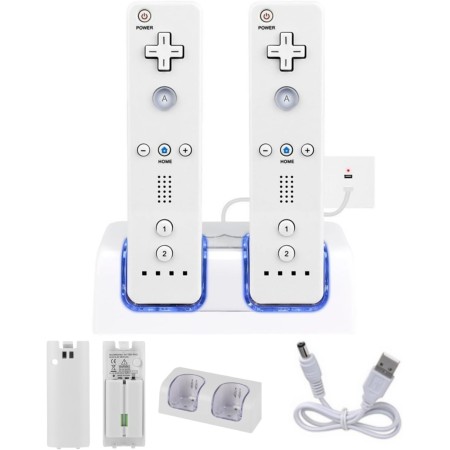 Nicoone Cargador 2 en 1 para Controlador De Coche, Portátil, Estación De Carga y 2 Pilas para Mando Wii, Estación De Carga Dual
