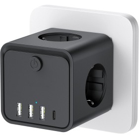 Cubo Enchufe USB 7 en 1, Ladron Enchufes Múltiple Tomas Regletas Enchufes Cubo con 3 AC 16A, 3 USB-A y 1 USB-C 3A, Cubo Enchufe
