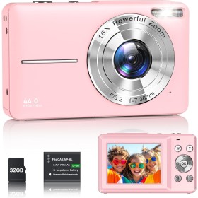 Cámara Digital 1080P Cámara de Fotos HD 44MP Cámara Digital Compacta con Pantalla LCD de 2,4 Pulgadas, Zoom Digital 16X, Tarjeta