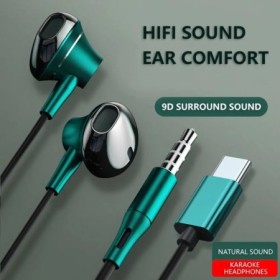 Auriculares duraderos para juegos tipo C, intrauditivos manos libres, 
